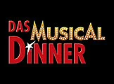 Logo des Theaterstückes Das Musical Dinner, mit dem Schriftzug Das Musical Dinner. Wobei Das und Dinner in roter Schrift zu sehen sind und Musical in goldener Farbe, mit weißen Punkten verziert ist.