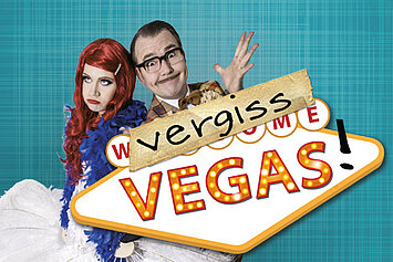 Titelbild der Dinnershow mit zwei Menschen und einem typischen Vegas Schild