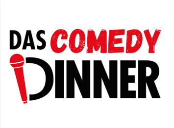 Logo "Das Comedy Dinner" in roten und schwarzen Farben mit einem Mikrofon als D