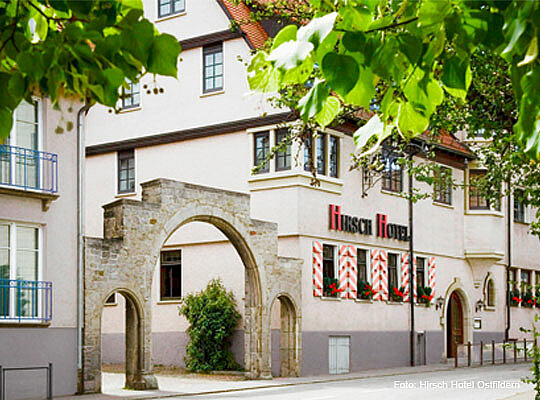 Frontansicht mit steinernem Torbogen zum Hofeingang