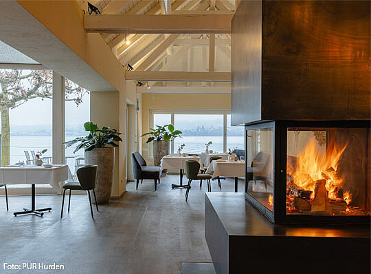 Schöne Innenansicht im PUR Hurden mit Kamin.