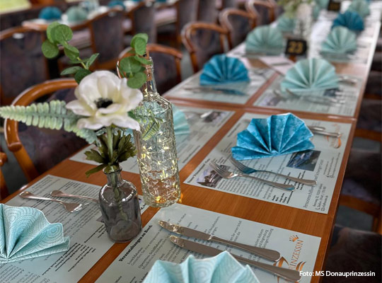 hübsch gedeckte Tafel auf der MS Donauprinzessin