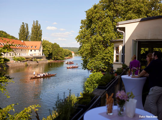 Blick von der Terrasse auf den Neckar