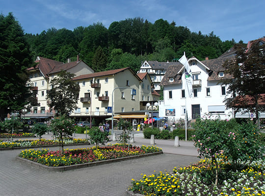 Bad Herrenalber Innenstadt mit vielen bunten Blumen