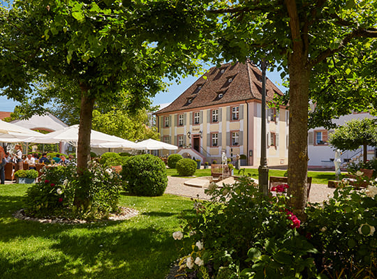 Grüner Schlossgarten genutzt als schönen Biergarten - optimal für ein Open-Air Kriminal Dinner