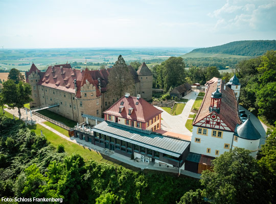 Schöne Luftansicht des Schloss Frankenberg.
