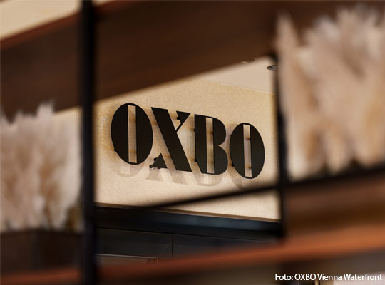 Minimalistisches Logo des OXBO Vienna Waterfront